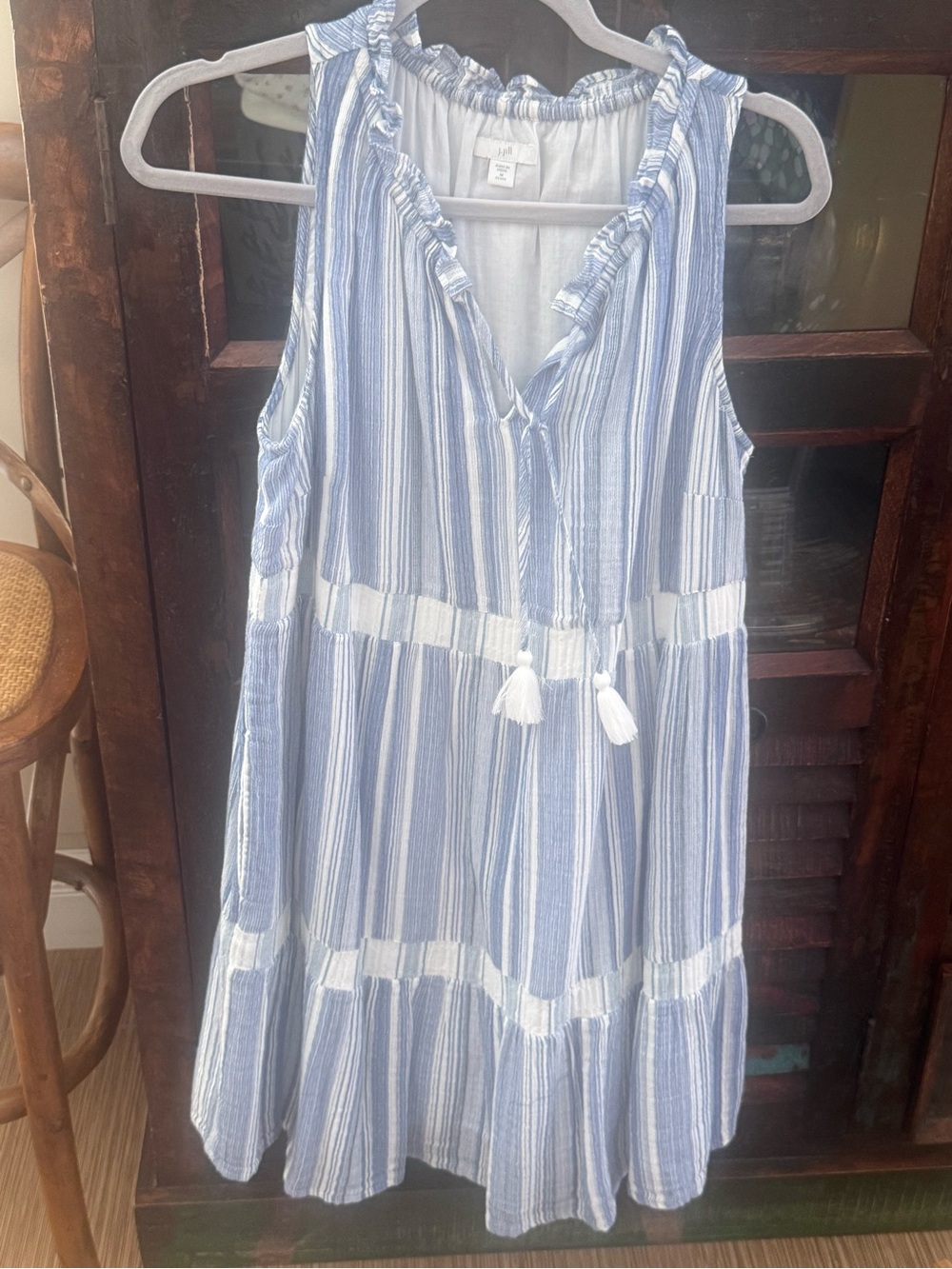 J. Jill Blue and White Striped Tiered Sundress